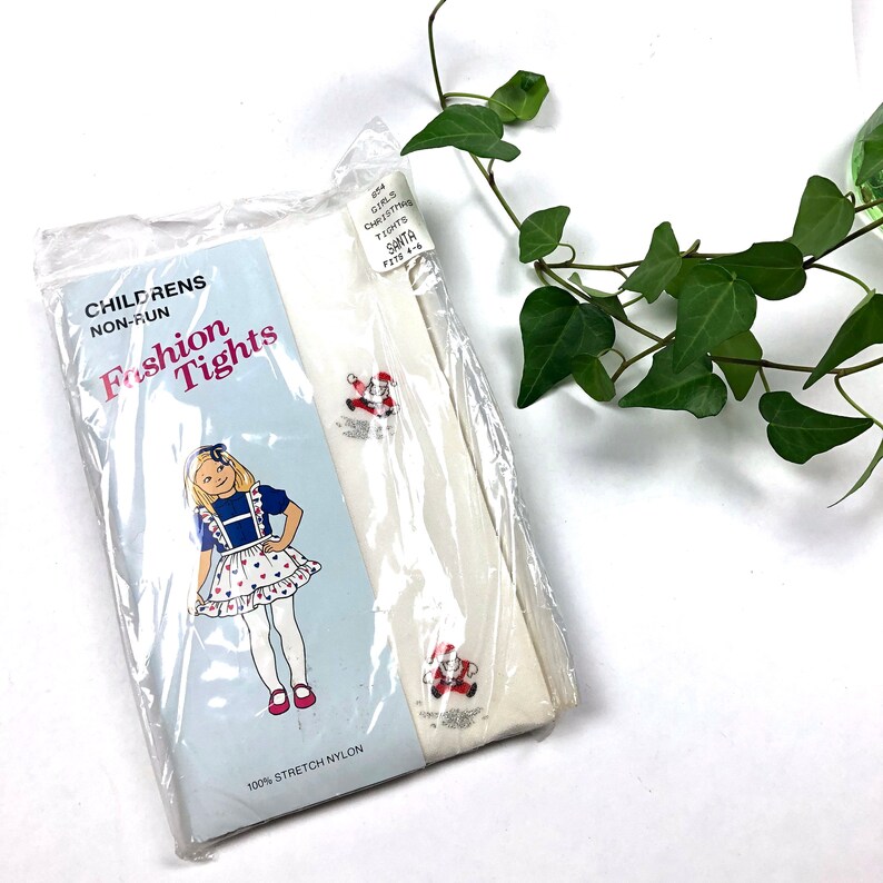 Size 4-6Y Christmas theme santa nylon fashion tights Vintage girl/'s Santa Christmas printed white tights girls vintage tights