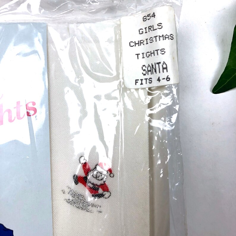 Size 4-6Y Christmas theme santa nylon fashion tights Vintage girl/'s Santa Christmas printed white tights girls vintage tights
