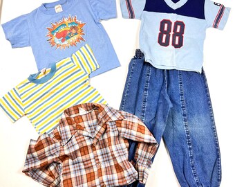 Kids Vintage bundle, mixed kids t-shirts jeans items, bundle lot of 5 pieces, good to fair condition, size 4Y