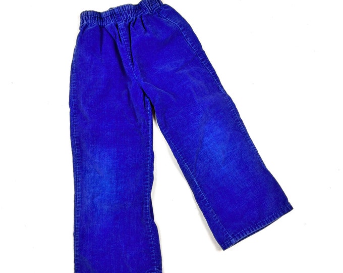 Vtg Kids navy blue cord pants, Vintage kids 70's corduroy elastic waist trousers, Size 4Y