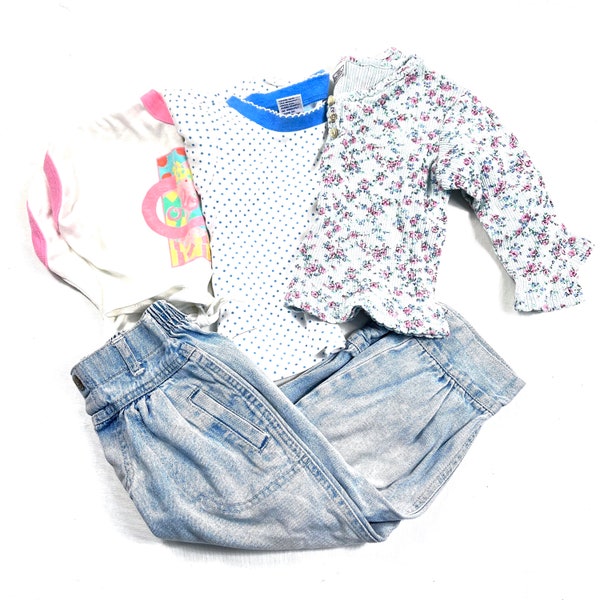 Kids Vintage bundle, Vintage mixed toddler items, Vintage tops and jeans bundle lot of 4 pieces, Fair to play condition, Size 2T