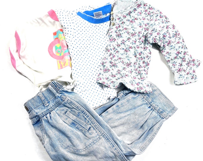 Kids Vintage bundle, Vintage mixed toddler items, Vintage tops and jeans bundle lot of 4 pieces, Fair to play condition, Size 2T