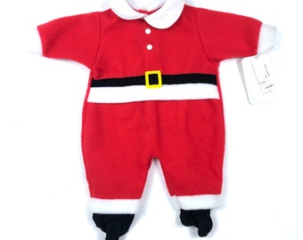 Baby Santa costume, Vintage baby Santa one piece felted one piece outfit, Deadstock with tags, Christmas baby outfit, Size 6M