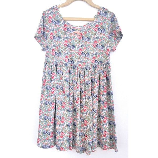 Vintage kids 90's floral babydoll dress, SWAT pastel floral stretch jersey short sleeve dress, Size 10Y