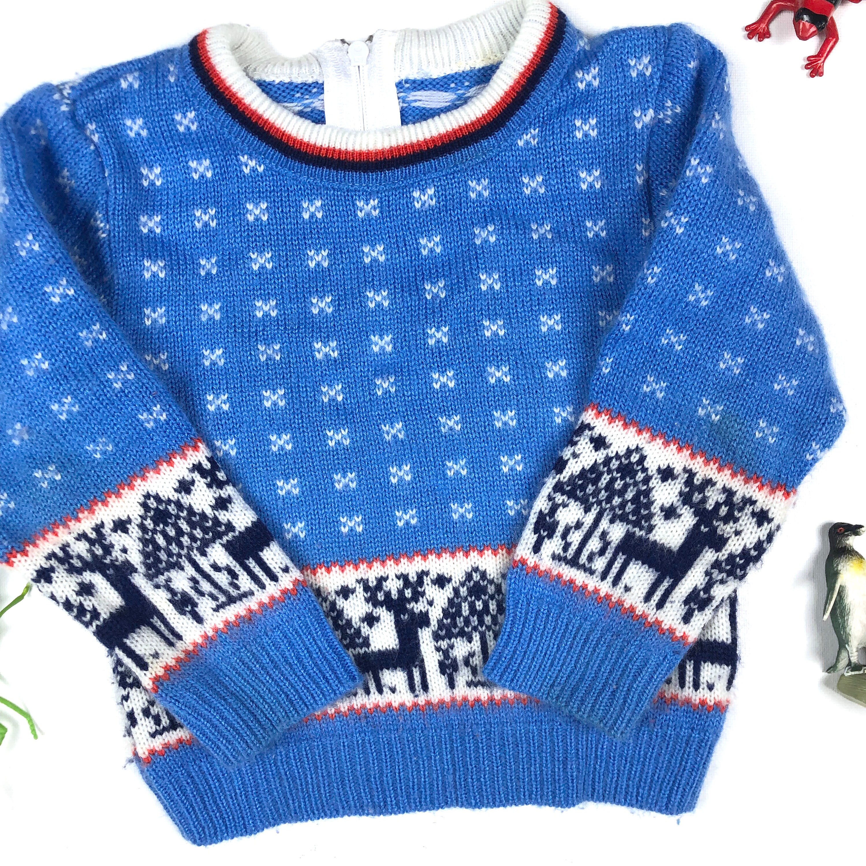 Vintage reindeer sweater, Baby retro reindeer ski chalet style knit pullover jumper sweater 