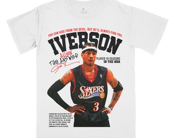 Vintage Wash Iverson T-Shirt Basketball Player Heavy Cotton Shirt