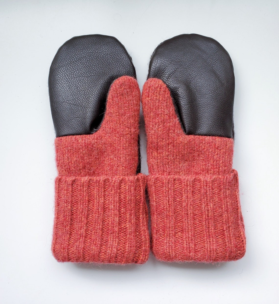 XS Leather Palm Wool Mittens // Repurposed Lambswool Sweaters Etsy