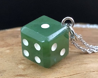 Canadian Nephrite Jade Die Charm - 10mm - Dice - Green Jade - Natural Jade