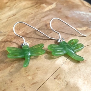 Canadian Nephrite Jade Dragonfly Earrings - 2284 - Jade Earrings - Green Jade