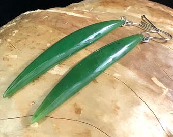 Canadian Nephrite Jade Leaf Earrings - Green Jade - Natural Jade  - Earrings - Jade -