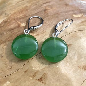 Pendientes redondos de jade nefrita canadiense - Pendientes de plata - Jade natural - Jade sin tratar