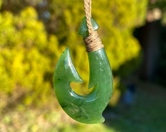 Canadian Nephrite Jade Fish Hook Pendant - Jade Necklace - Green Jade