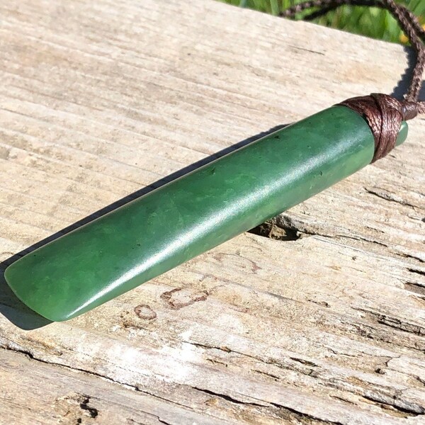 Large Canadian Jade Maori Style Toki Pendant,  Jade Necklace  Spinach Jade - Satin Polish