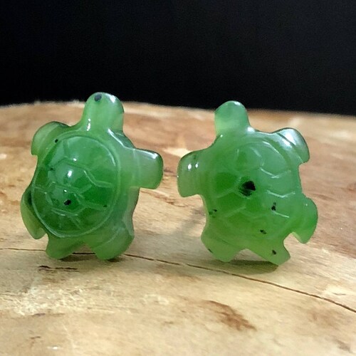 Canadian Nephrite Jade Turtle Stud Earrings Green Jade Etsy