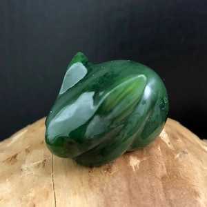 Canadian Nephrite Jade Rabbit Crouching Carving - Jade Figurine - Natural Jade - Green Jade
