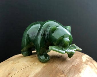 Canadian Jade Bear With Fish - Multiple Sizes  - Jade Carving - Jade Figurine - Natural Jade - Authentic Jade