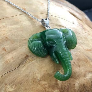 Canadian Nephrite Jade Elephant Pendant - Jade Necklace - Green Jade