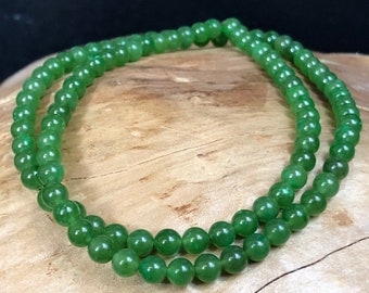 Perles de jade néphrite canadien, qualité A, 4 mm - Sans fil - 16"