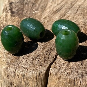 Canadian Jade Faceted Barrel Beads - 1971 - Sold Individually - Green Jade - Nephrite Jade - Natural Jade