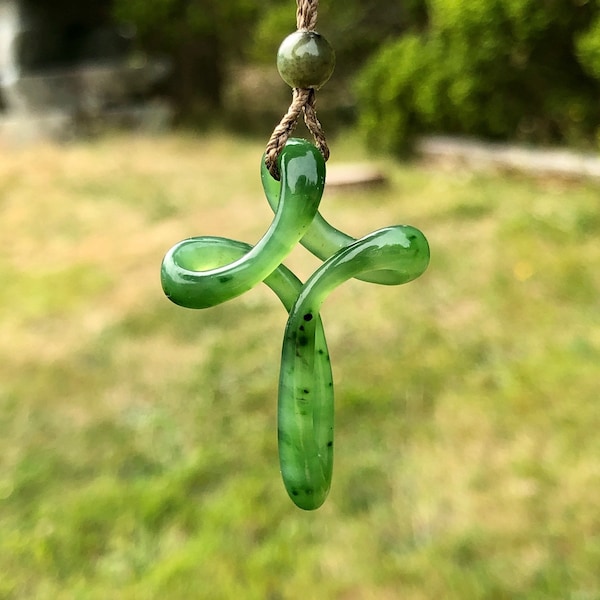 Canadian Nephrite Jade Cross Pendant - Green Jade - Natural Jade - Jade Necklace