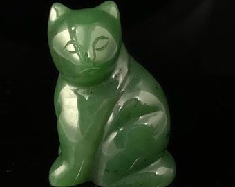 Canadian Nephrite Jade Cat Sitting Carving