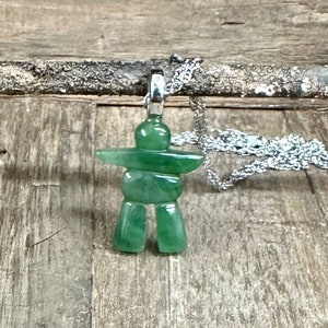 Canadian Nephrite Jade Inukshuk Pendant - Stainless Steel