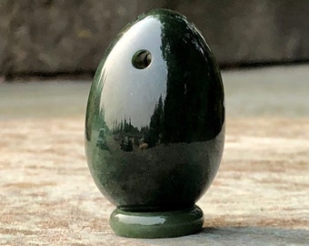 Canadian Nephrite Jade Yoni Egg with Holes -