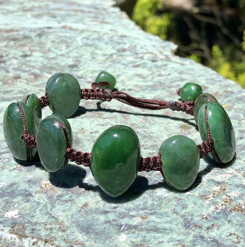 Canadian Nephrite Jade Nugget Macram\u00e9 Bracelet Natural Jade Green Jade