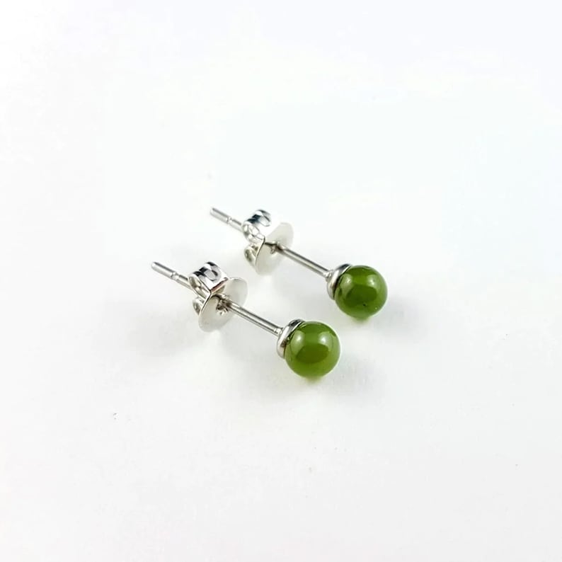 Canadian Nephrite Jade Stud Earrings 4mm image 2