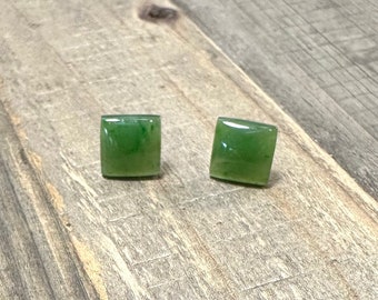 Canadian Nephrite Jade Stud Earrings - Natural Jade - Square Studs