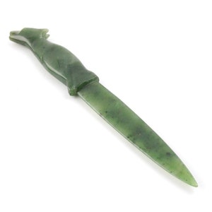 Canadian Nephrite Jade Wolf Letter Opener - Green Jade - Natural Jade