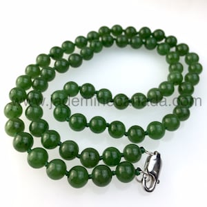 Canadian Nephrite Jade 8mm Bead Necklace - B Grade