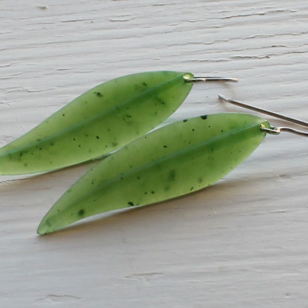 Canadian Jade Leaf Earrings - 1884 - Natural Jade - Green Jade - Authentic Jade