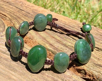 Canadian Nephrite Jade Nugget  Macramé Bracelet - Green Jade - Natural Jade
