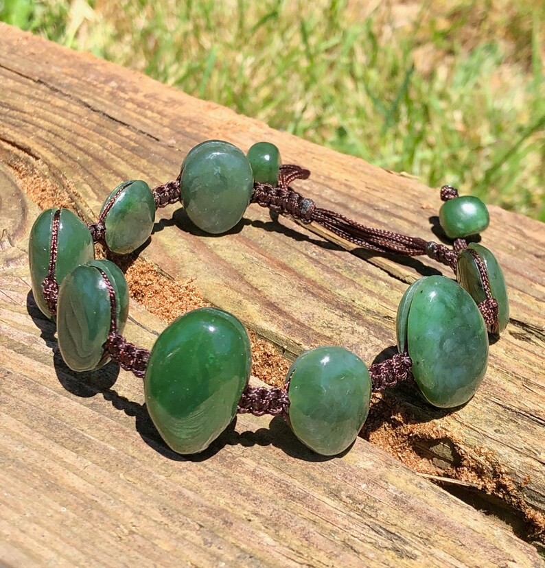 Canadian Nephrite Jade Nugget Macram\u00e9 Bracelet Natural Jade Green Jade