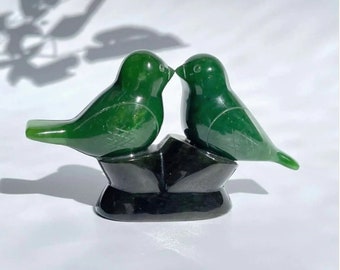 Canadian Nephrite Jade Love Birds Carving - 35TH Wedding Anniversary