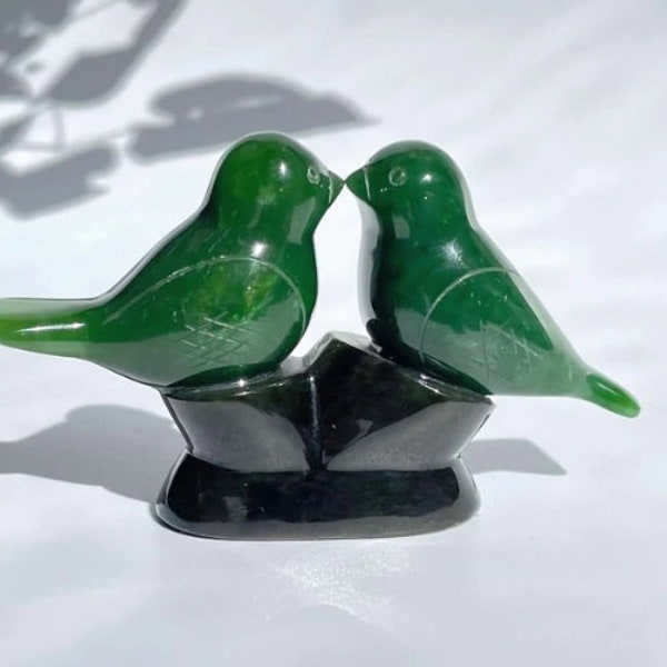 Canadian Nephrite Jade Love Birds Carving - 35TH Wedding Anniversary