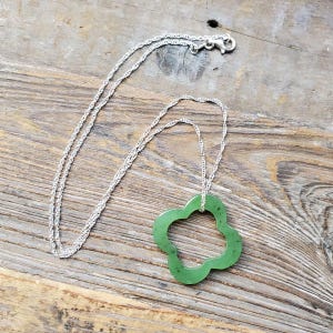 Canadian Jade Clover Pendant  - Green Jade - Natural Jade - Jade Necklace