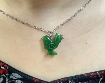 Canadian Nephrite Jade Rooster Charm Necklace - Authentic Jade- Green Jade - Jade Pendant