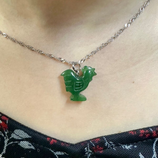 Canadian Nephrite Jade Rooster Charm Necklace - Authentic Jade- Green Jade - Jade Pendant