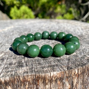 Canadian Jade 12MM Bead Bracelet - 7.5&quot;