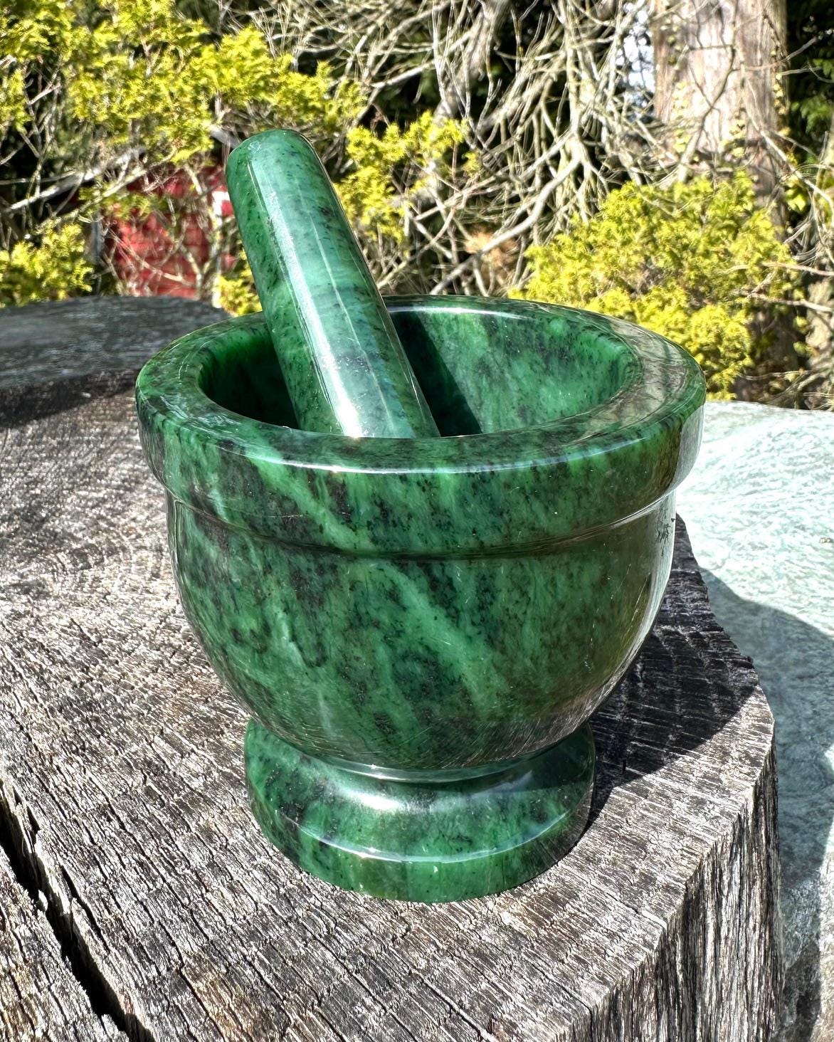 JADE TEMPLE Marmor Mörser Mit Stössel - 9,5cm Durchmesser Grau