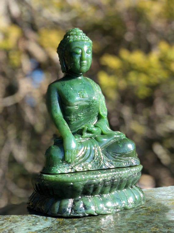 Canadian Nephrite Jade Buddha Carving 8 Natural Jade Authentic Jade Real Jade Spinach Jade Etsy UK