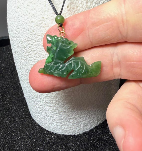 Chinese Traditional Green Jade Dragon Pendant Necklace Jadeite  Natural jade green Dragon pendant. . main image 1
