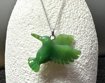 Canadian Nephrite Jade Hummingbird Pendant - Jade Necklace - Green Jade - Natural Jade