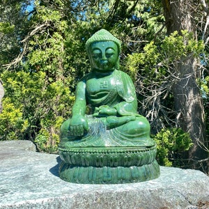 Large Canadian Nephrite Jade Buddha - 18&quot; Tall with base