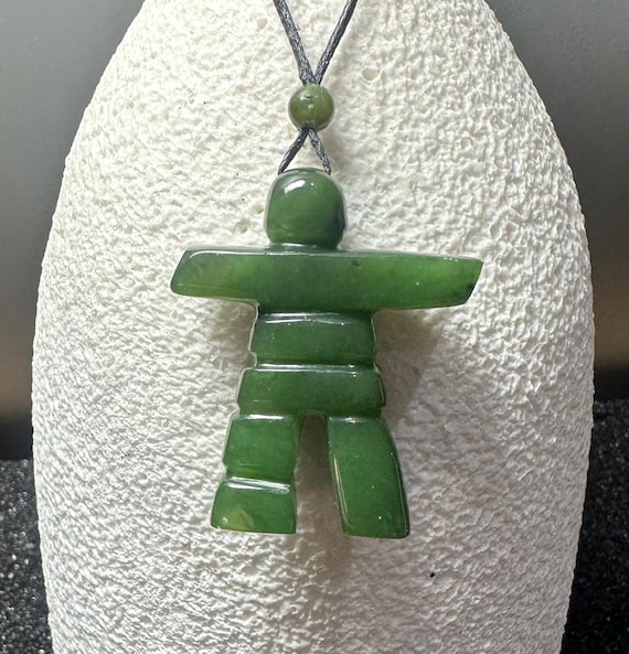 Canadian Nephrite Jade Inukshuk Pendant Green Jade Natural