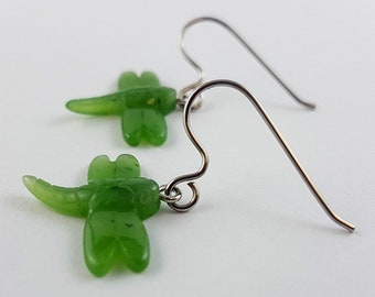 Canadian Nephrite Jade Dragonfly Earrings - 0360 - Jade Earrings - Green Jade - Gold or Silver Tone