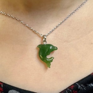 Canadian Nephrite Jade Dolphin Charm - 15mm - Green Jade - Natural Jade