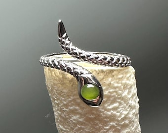 Canadian Nephrite Jade and Silver Snake Ring - Sizes 5,6,7,8 and 9